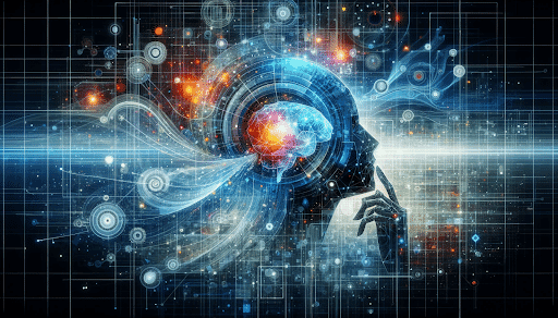 Künstliche Intelligenz in Form eines Gehirns umgeben von digitaler Technologie